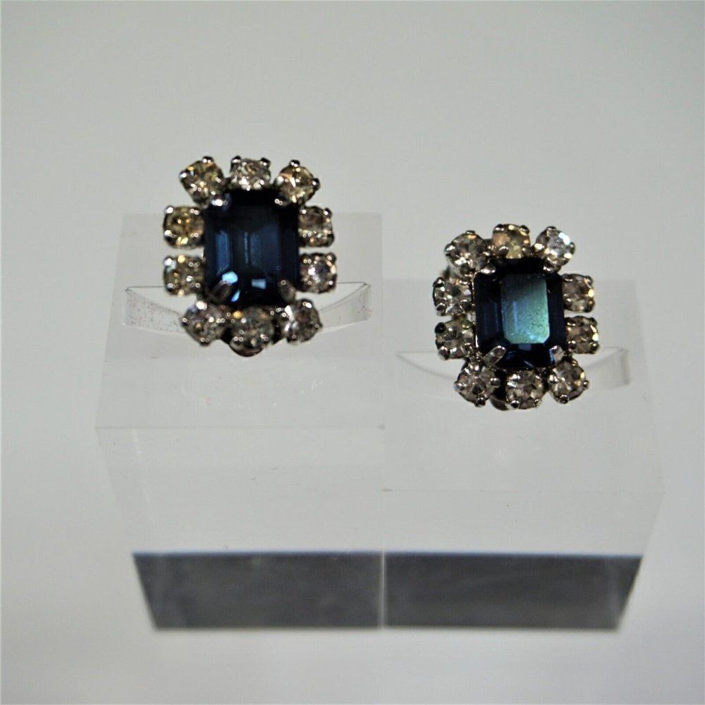 Christian Dior Clip On Earrings Vintage 60s Germany Blue Tanzanite w Crystals - - Picture 4 of 11